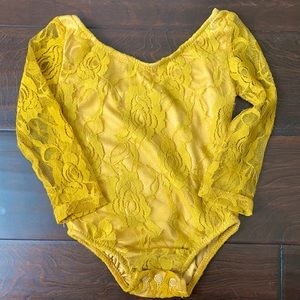 Mustard yellow gold lace baby bodysuit